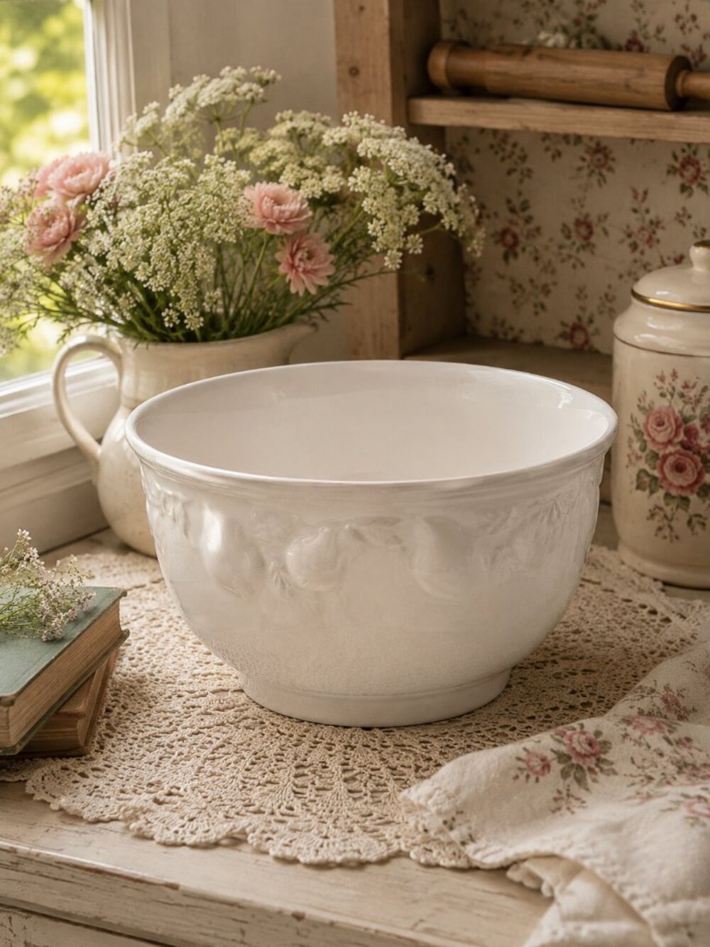 Vintage Himark Italy White Embossed Ceramic Serving Bowl 11.5" Cottagecore